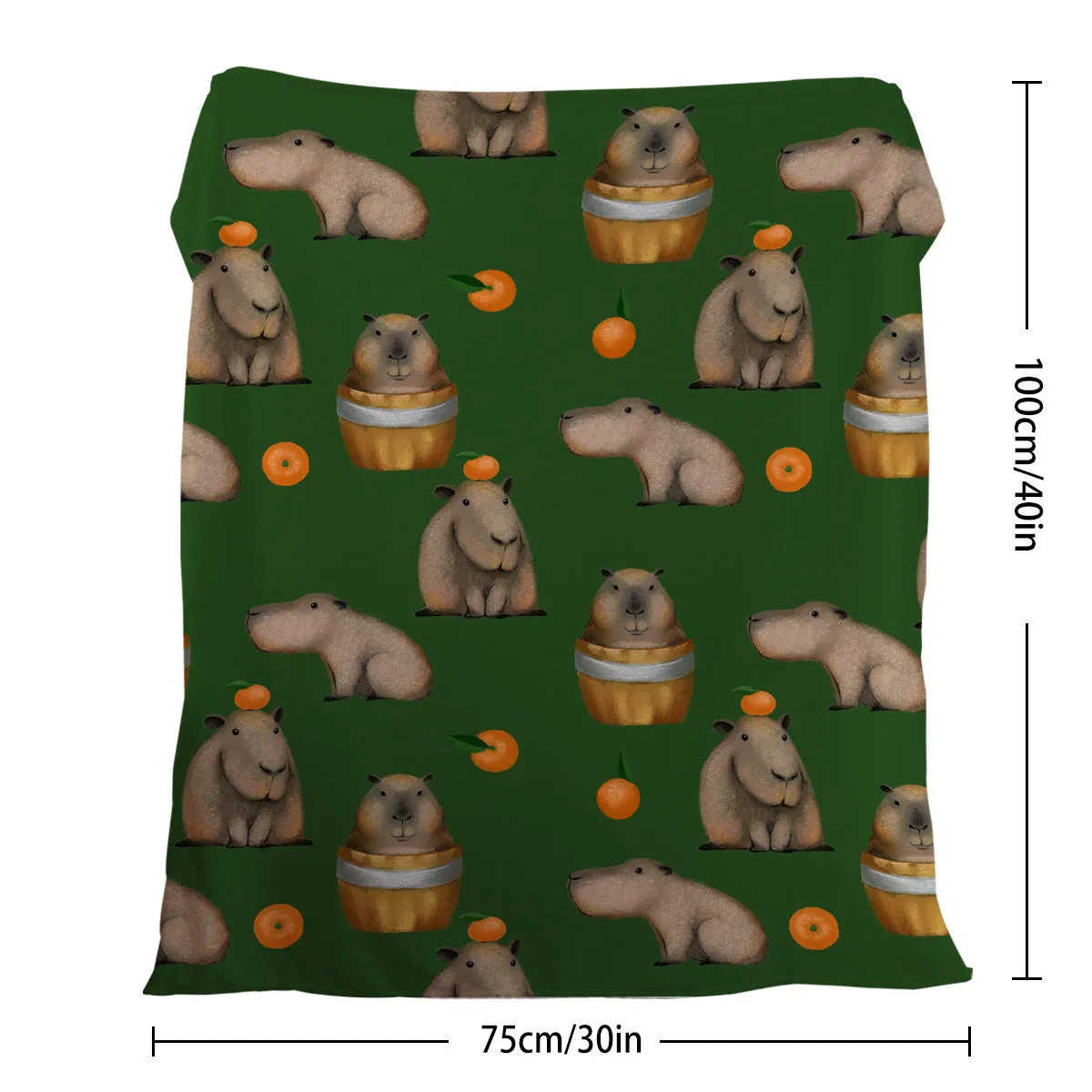 Flannel orange and capybara pattern soft fluffy multifunctional printed blanket on sofa
