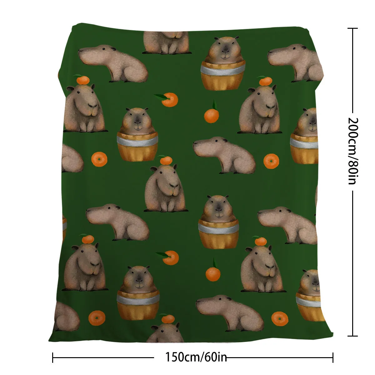 Flannel orange and capybara pattern soft fluffy multifunctional printed blanket on sofa