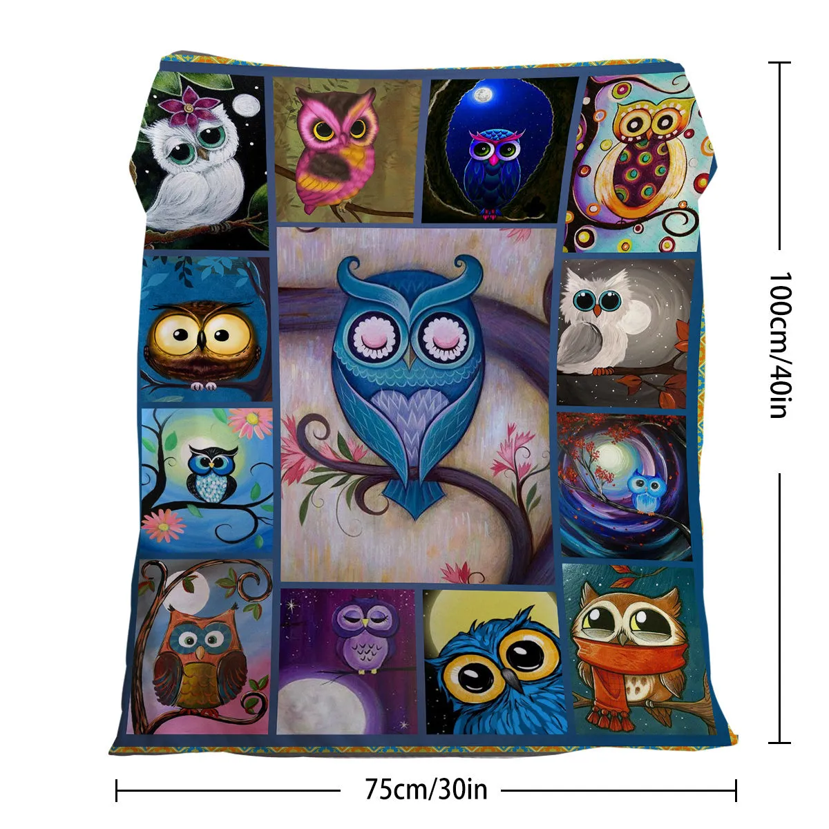 Flannel owl pattern soft multifunctional blanket in multicolour, suitable for camping, sofa, or office nap.