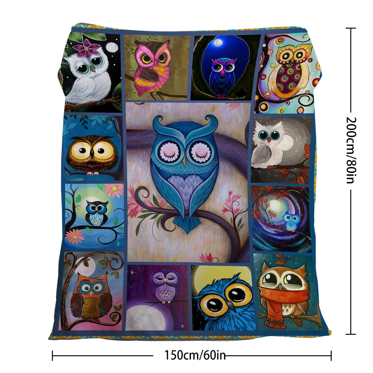 Flannel owl pattern soft multifunctional blanket in multicolour, suitable for camping, sofa, or office nap.