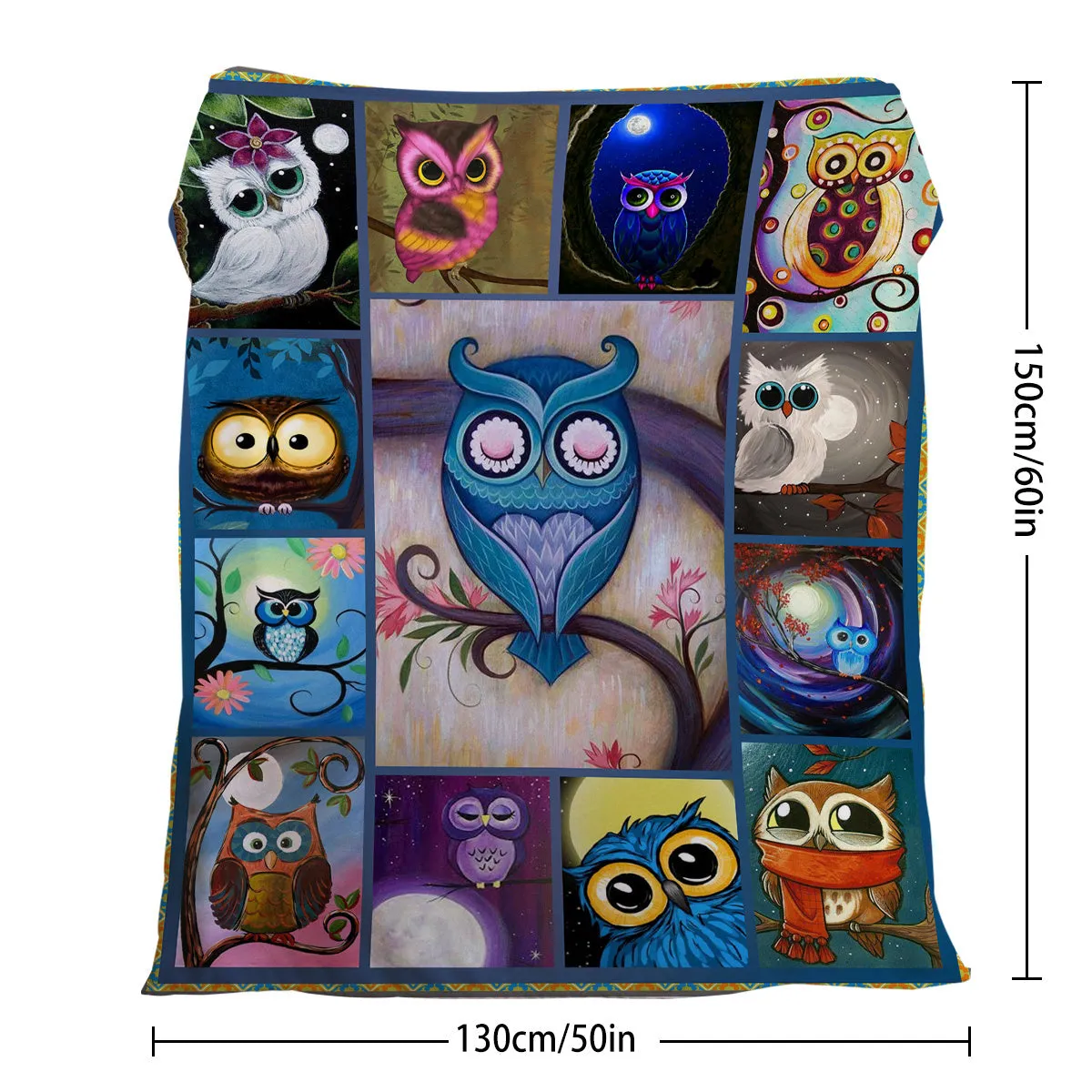 Flannel owl pattern soft multifunctional blanket in multicolour, suitable for camping, sofa, or office nap.