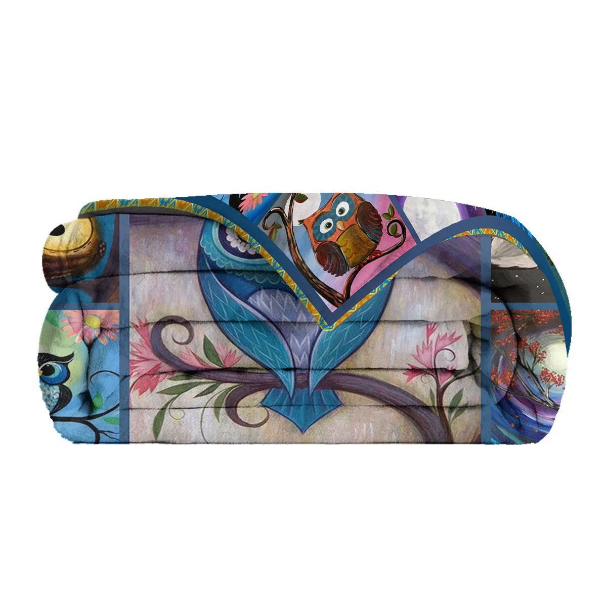 Flannel owl pattern soft multifunctional blanket in multicolour, suitable for camping, sofa, or office nap.