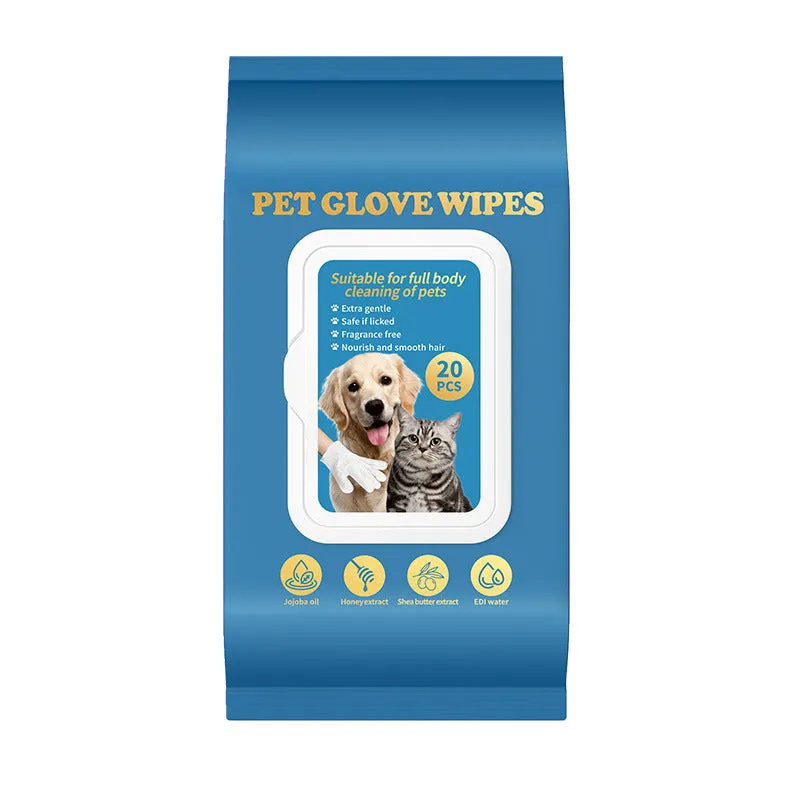 Disposable pet grooming gloves for cats and dogs in 20-piece wash-free packs