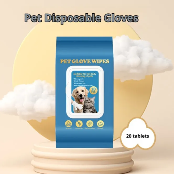 Disposable pet grooming gloves for cats and dogs in 20-piece wash-free packs