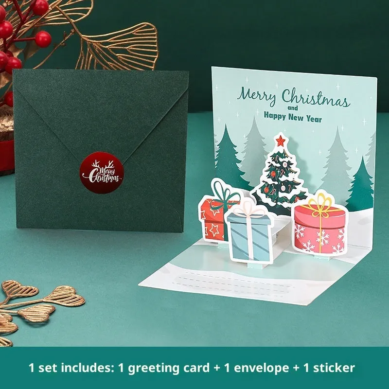 Three-dimensional blessing greeting card in fresh style, handmade from cardboard, with fold design on a flat surface