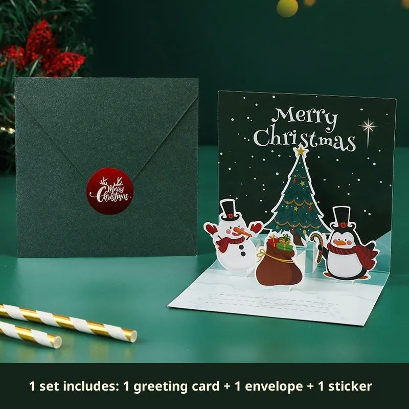 Three-dimensional blessing greeting card in fresh style, handmade from cardboard, with fold design on a flat surface