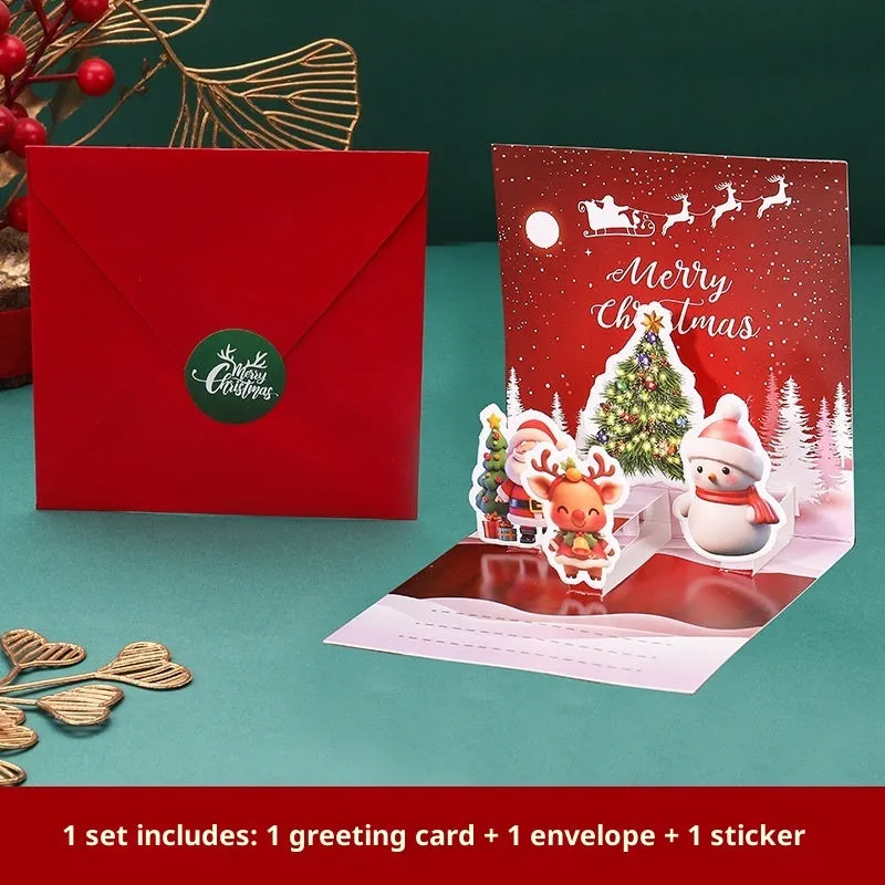 Three-dimensional blessing greeting card in fresh style, handmade from cardboard, with fold design on a flat surface