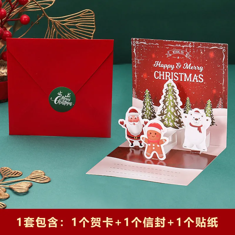 Three-dimensional blessing greeting card in fresh style, handmade from cardboard, with fold design on a flat surface