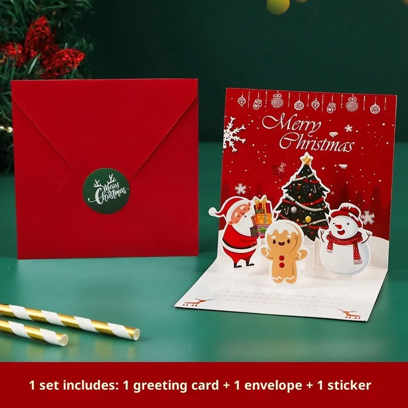 Three-dimensional blessing greeting card in fresh style, handmade from cardboard, with fold design on a flat surface