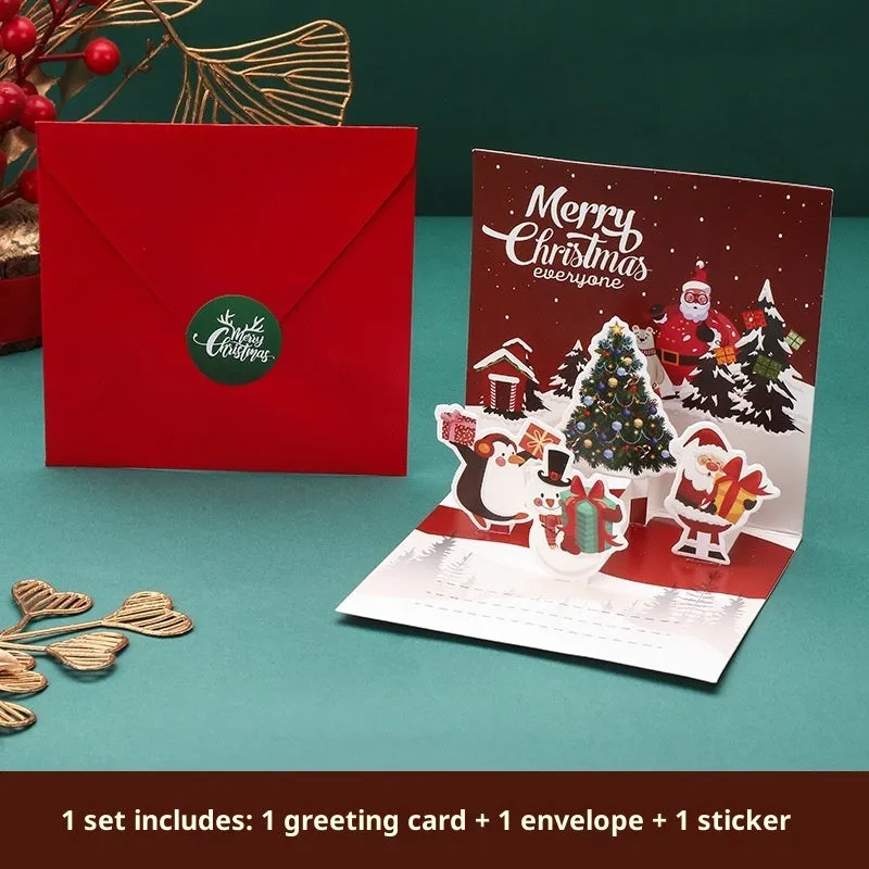 Three-dimensional blessing greeting card in fresh style, handmade from cardboard, with fold design on a flat surface