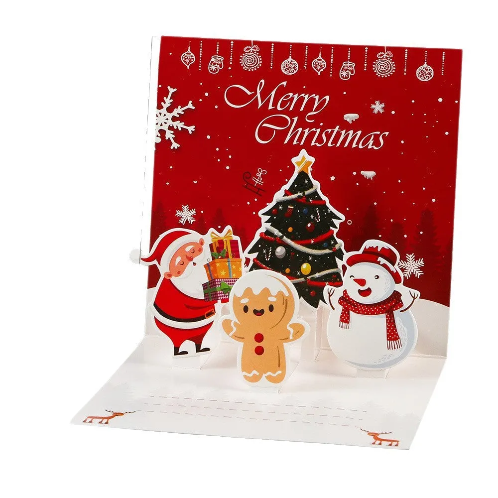 Three-dimensional blessing greeting card in fresh style, handmade from cardboard, with fold design on a flat surface