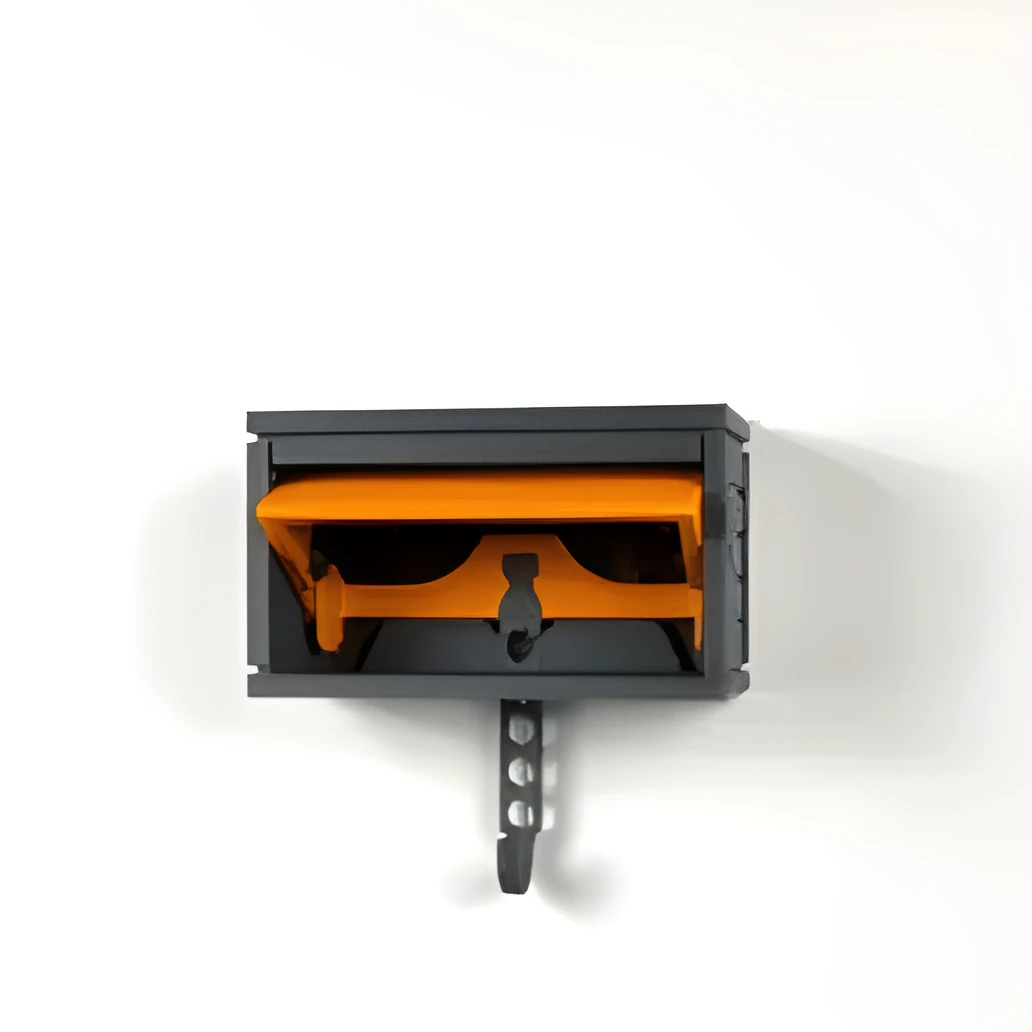 Car garage key holder with opening door, adhesive back, stripe pattern in beige and dark grey on wall