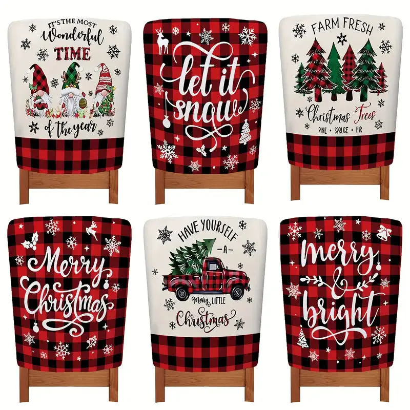 Set of six rectangular polyester chair covers with festive stripe and geometric pattern in British style