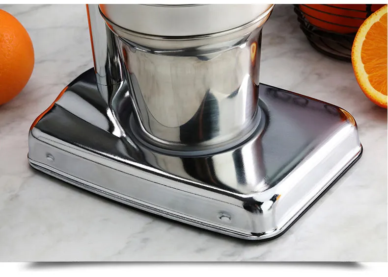 Commercial manual juicer with stainless steel platen metal construction 17x17x36cm pack size in upgraded silver