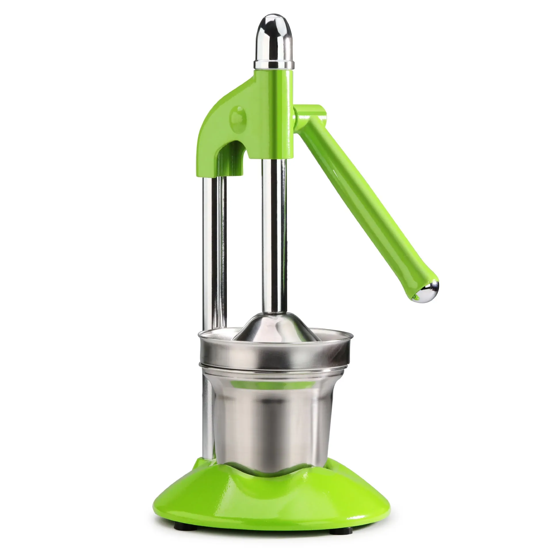 Commercial manual juicer with stainless steel platen metal construction 17x17x36cm pack size in upgraded silver