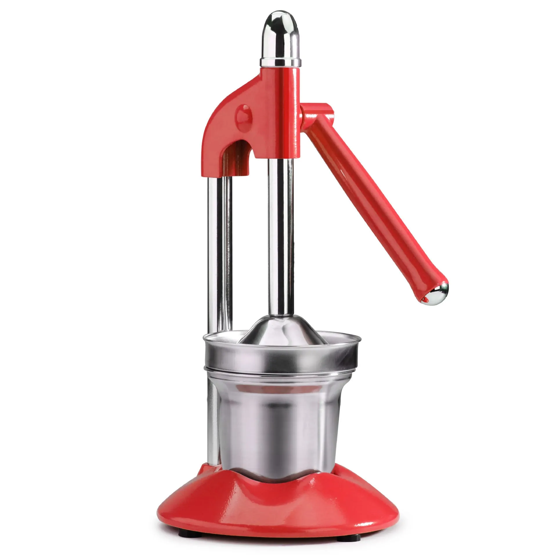 Commercial manual juicer with stainless steel platen metal construction 17x17x36cm pack size in upgraded silver