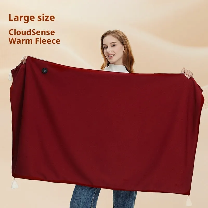 Solid-colour polyester shawl warm blanket with mobile power bank in green, red, and beige colour options