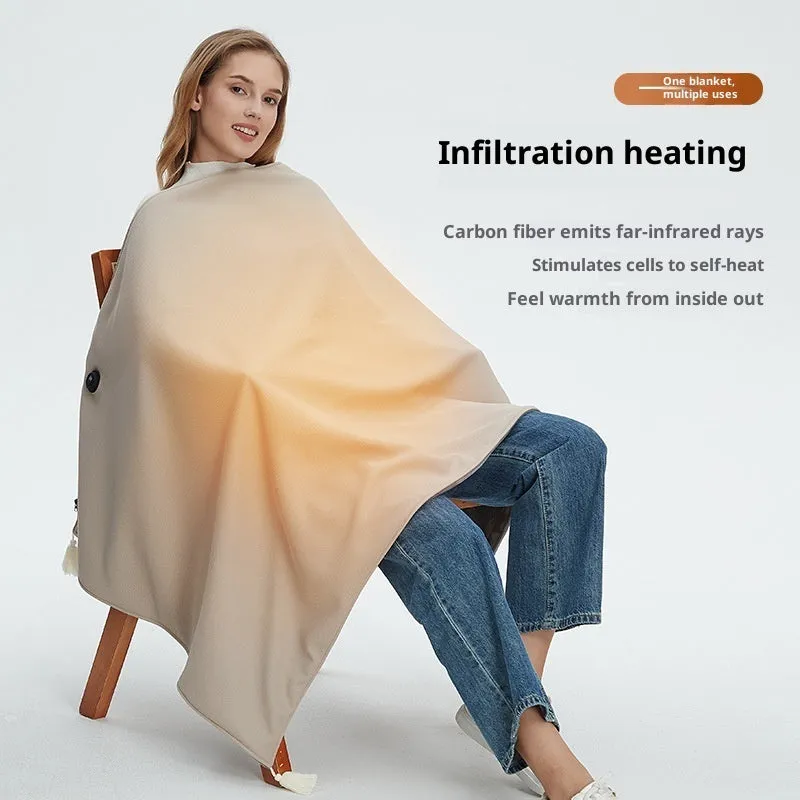 Solid-colour polyester shawl warm blanket with mobile power bank in green, red, and beige colour options