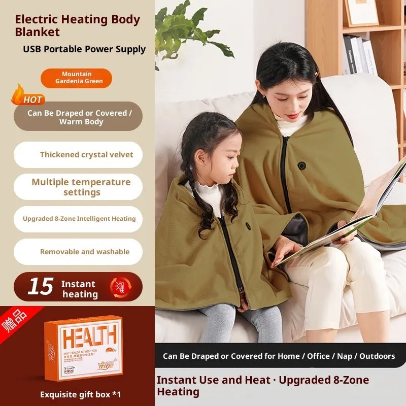 Electric blanket shawl in gardenia green double layer flannel synthetic fibre 150x80cm