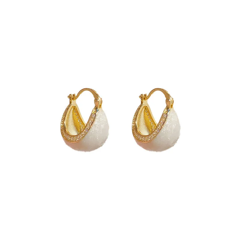 Copper micro-inlaid drip ear buckle earrings with thick real gold plating, retro geometric style