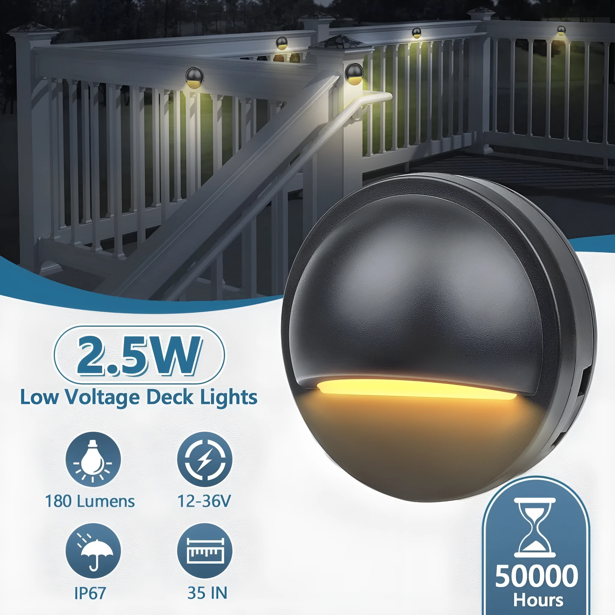 Low voltage outdoor step light for garden paths with platinum finish and compact 96mm x 55mm dimensions