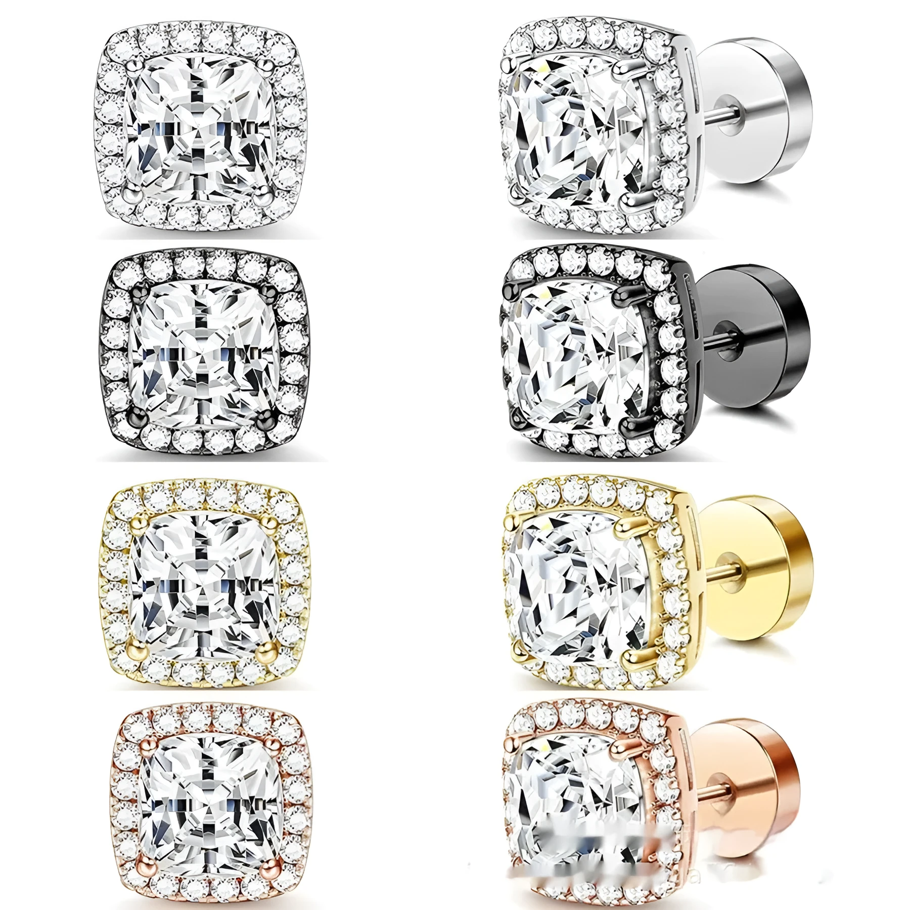 Stainless steel diamond square bag earrings 8mm single electroplated steel colour geometric unisex