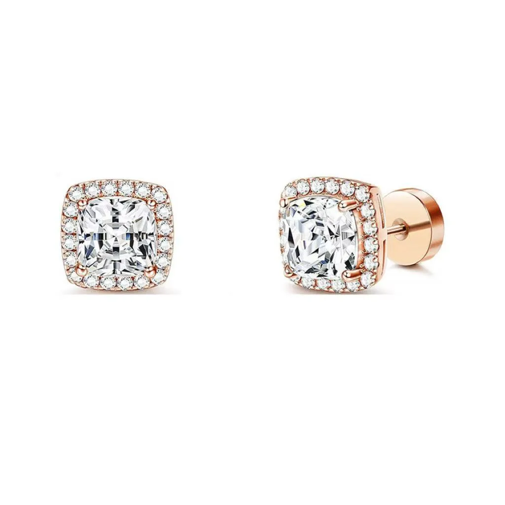 Stainless steel diamond square bag earrings 8mm single electroplated steel colour geometric unisex