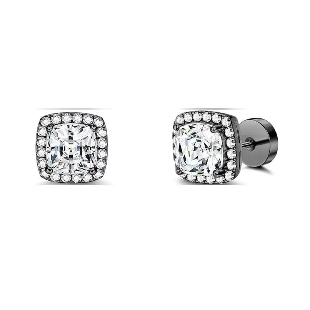 Stainless steel diamond square bag earrings 8mm single electroplated steel colour geometric unisex
