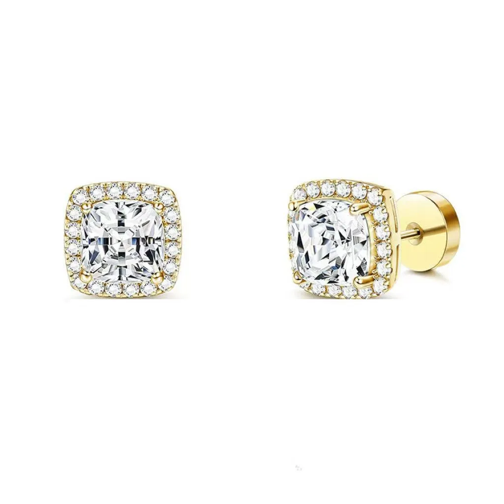 Stainless steel diamond square bag earrings 8mm single electroplated steel colour geometric unisex
