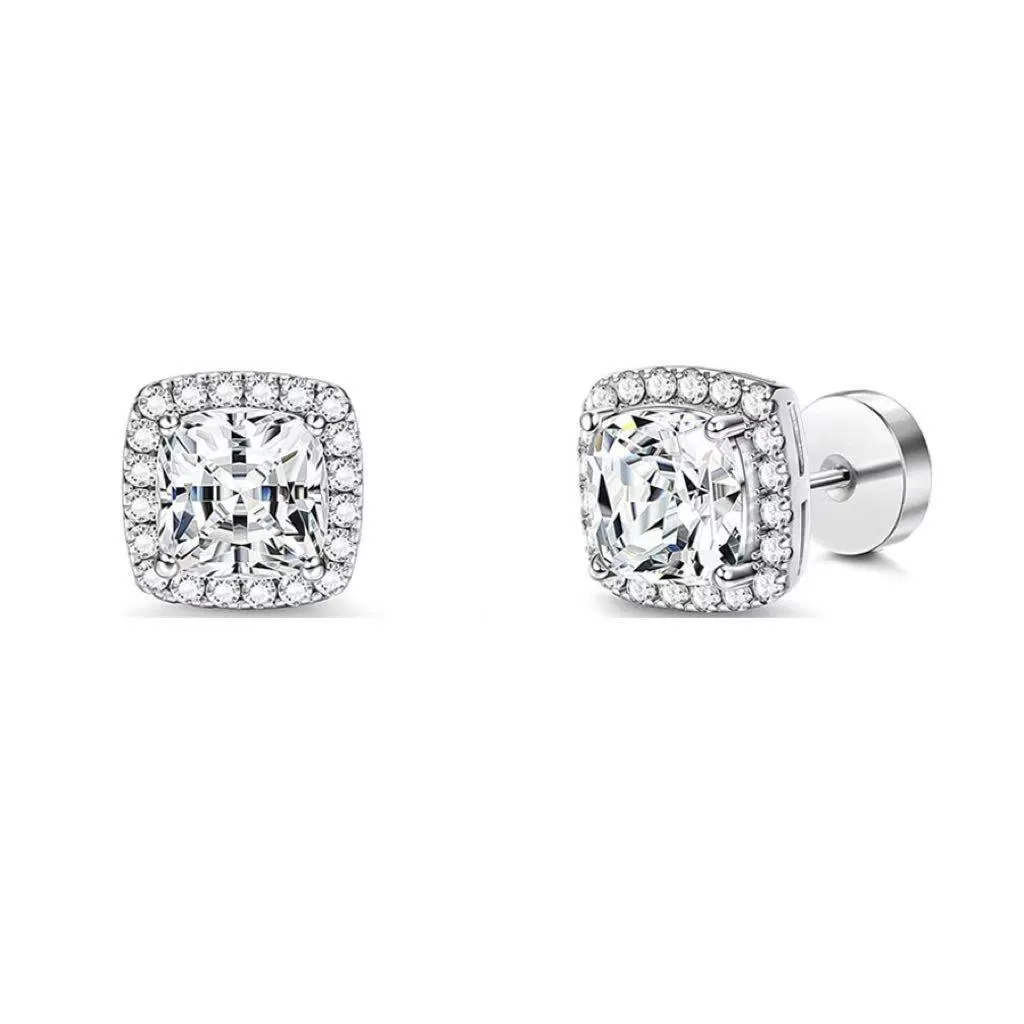 Stainless steel diamond square bag earrings 8mm single electroplated steel colour geometric unisex