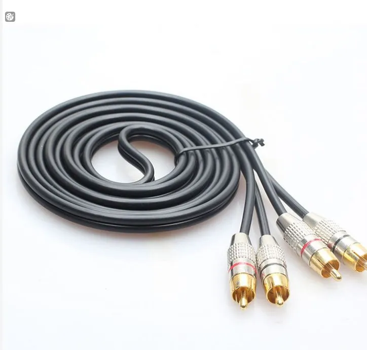 2rca double RCA audio cable in black with two male connectors, 1m length