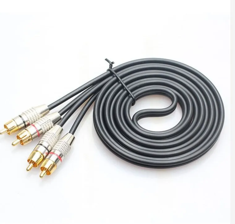 2rca double RCA audio cable in black with two male connectors, 1m length