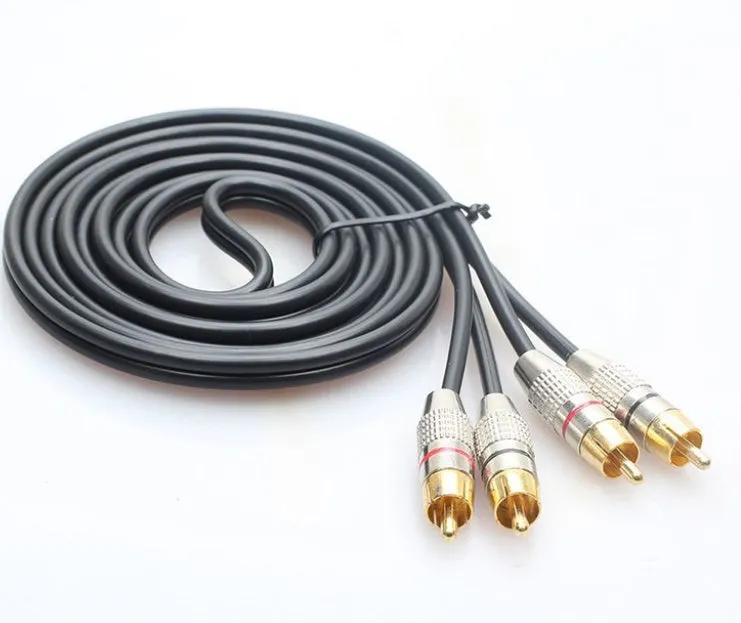 2rca double RCA audio cable in black with two male connectors, 1m length