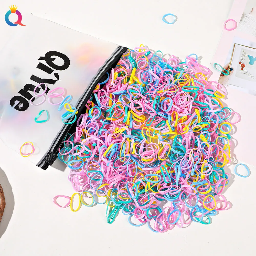 Children's disposable hair rubber bands 1000pcs strong pull cartoon design assorted colours deep coffee glittering powder grass green