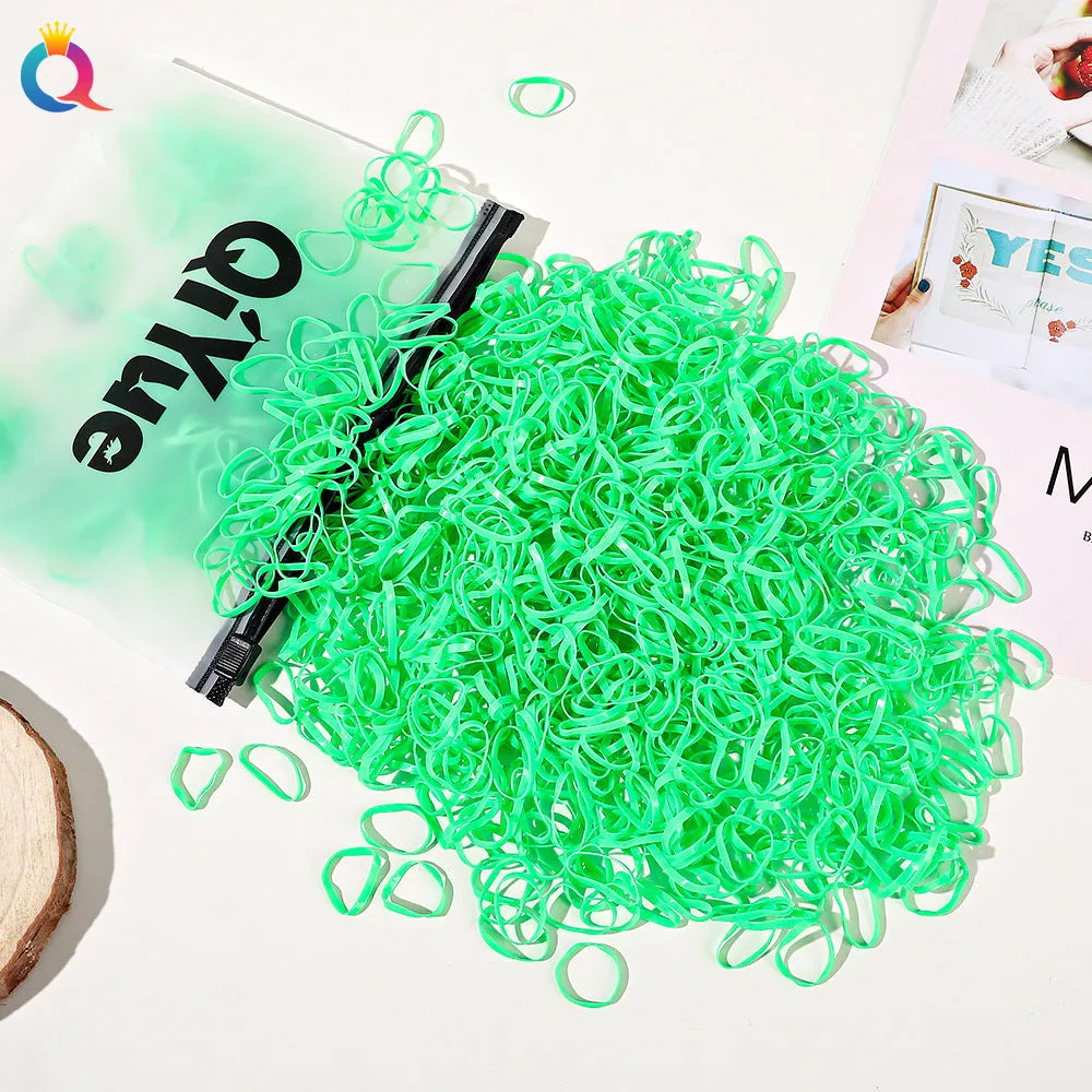 Children's disposable hair rubber bands 1000pcs strong pull cartoon design assorted colours deep coffee glittering powder grass green