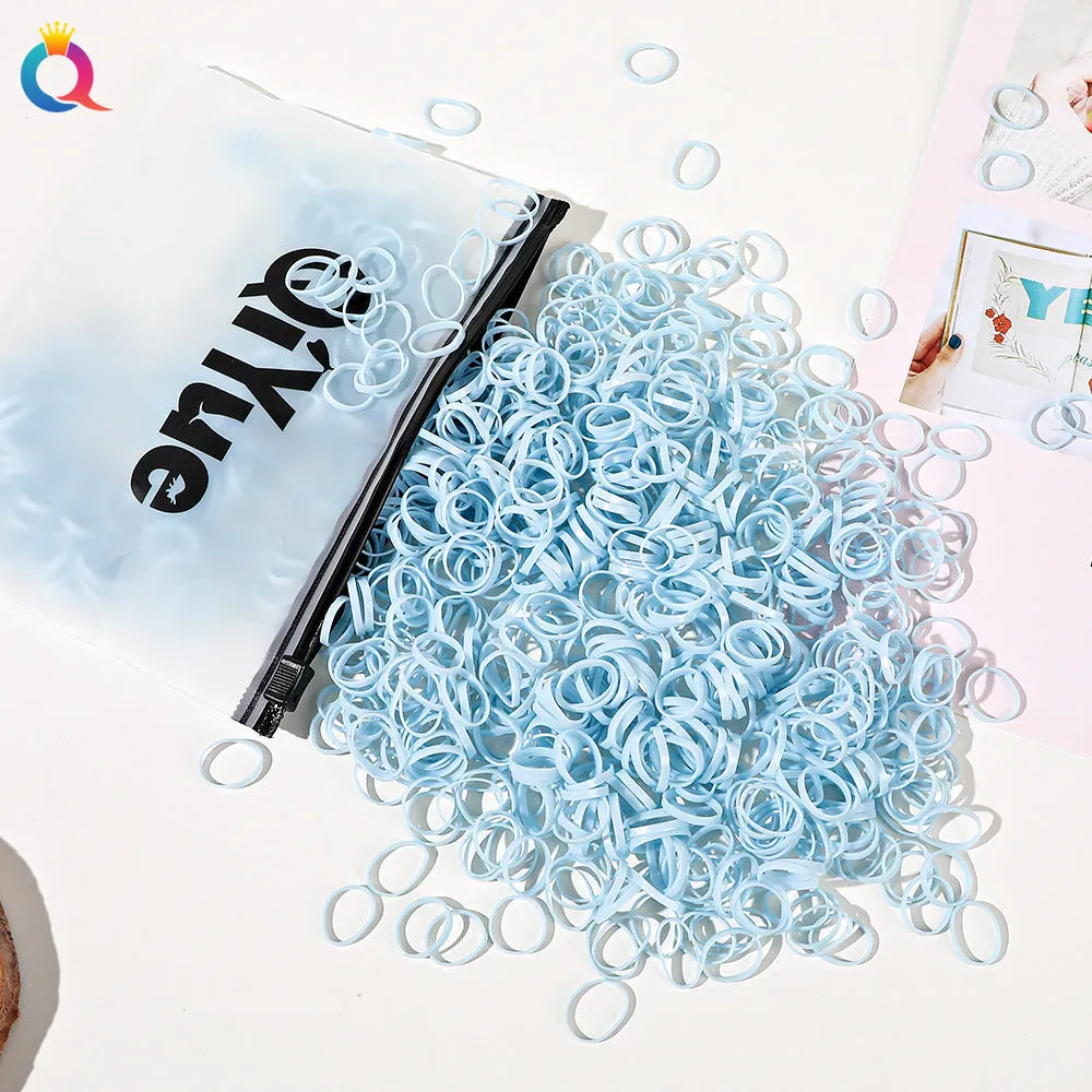 Children's disposable hair rubber bands 1000pcs strong pull cartoon design assorted colours deep coffee glittering powder grass green