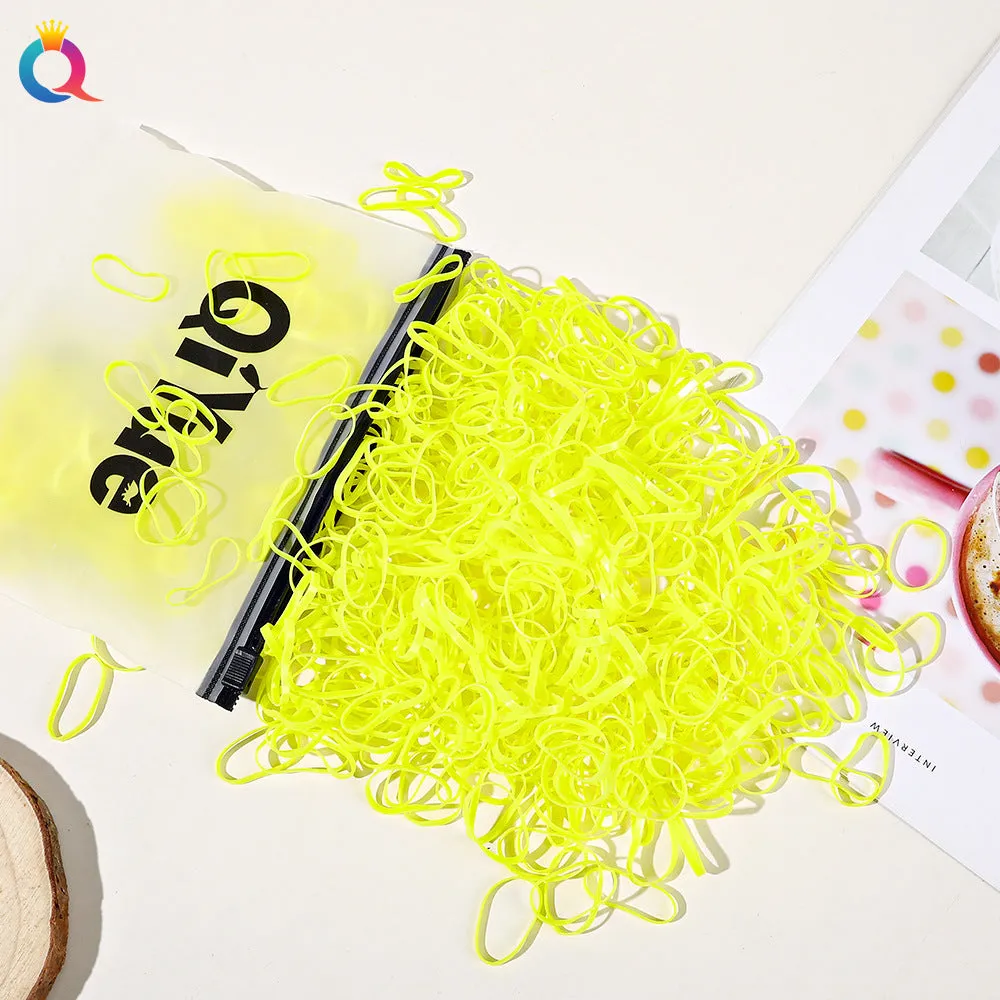 Children's disposable hair rubber bands 1000pcs strong pull cartoon design assorted colours deep coffee glittering powder grass green