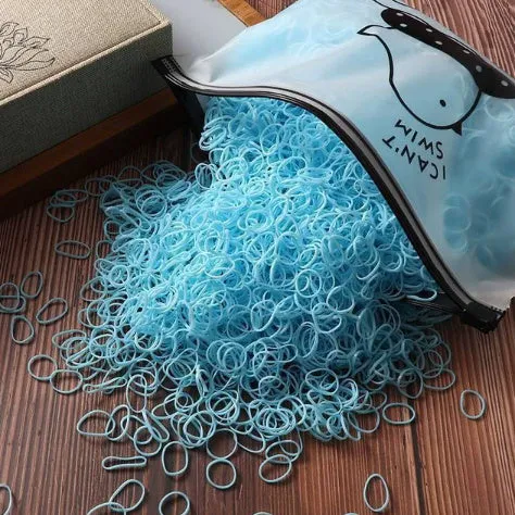 Children's disposable hair rubber bands 1000pcs strong pull cartoon design assorted colours deep coffee glittering powder grass green