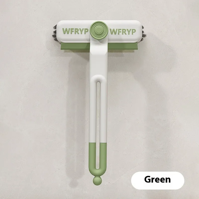 Plastic corner floor cleaning brush with clip for bathroom and toilet use in white and green colour