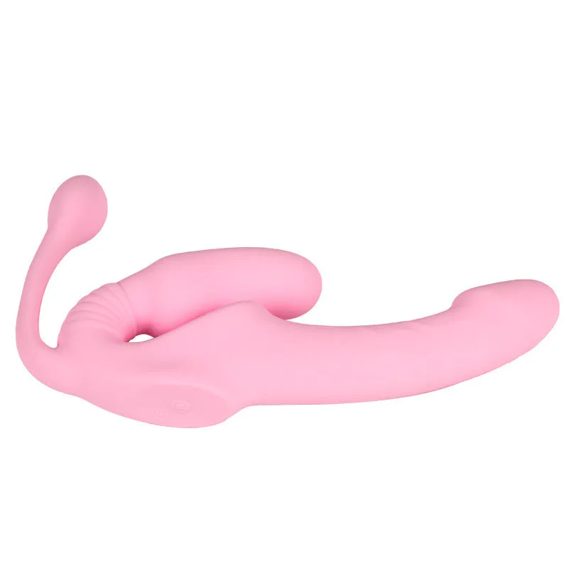 Pink double-headed dragon silicone dildo with remote control, three shock patterns, self-defense stick
