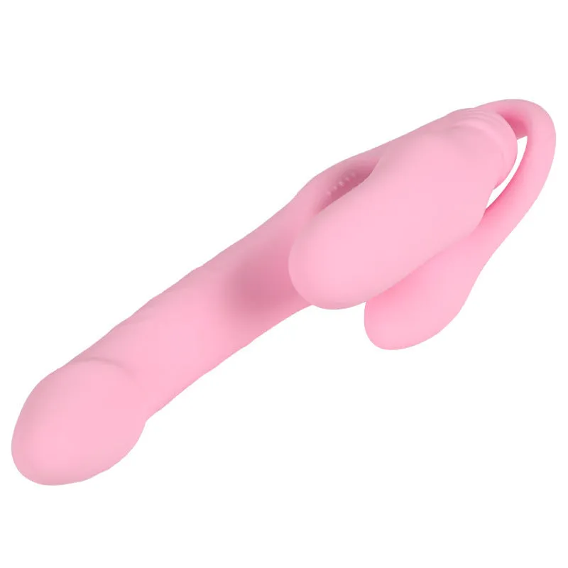 Pink double-headed dragon silicone dildo with remote control, three shock patterns, self-defense stick