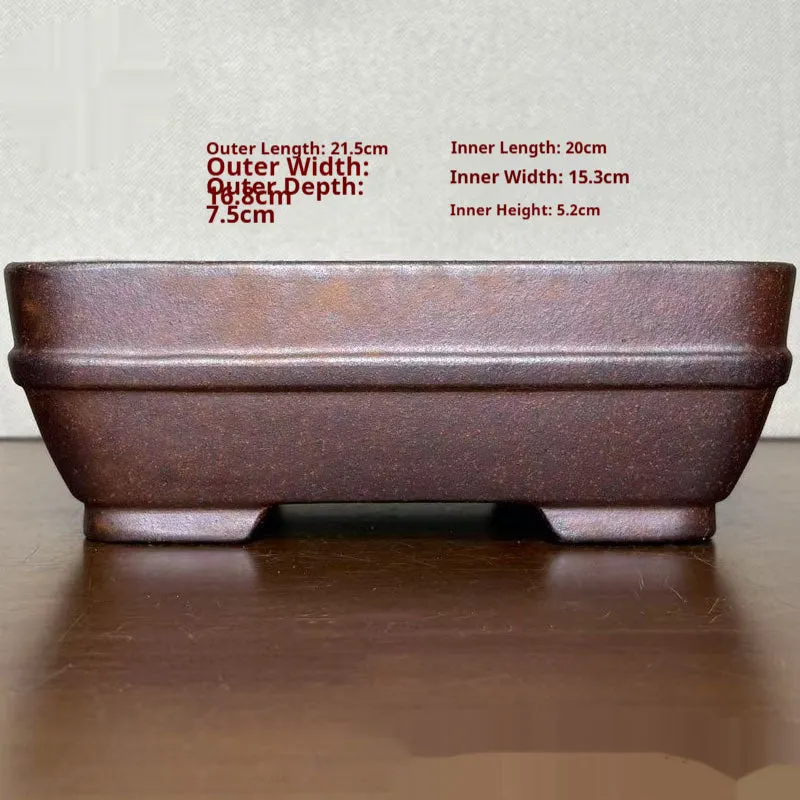 Handmade stoneware rectangular bonsai flower pot light brown high temperature fired