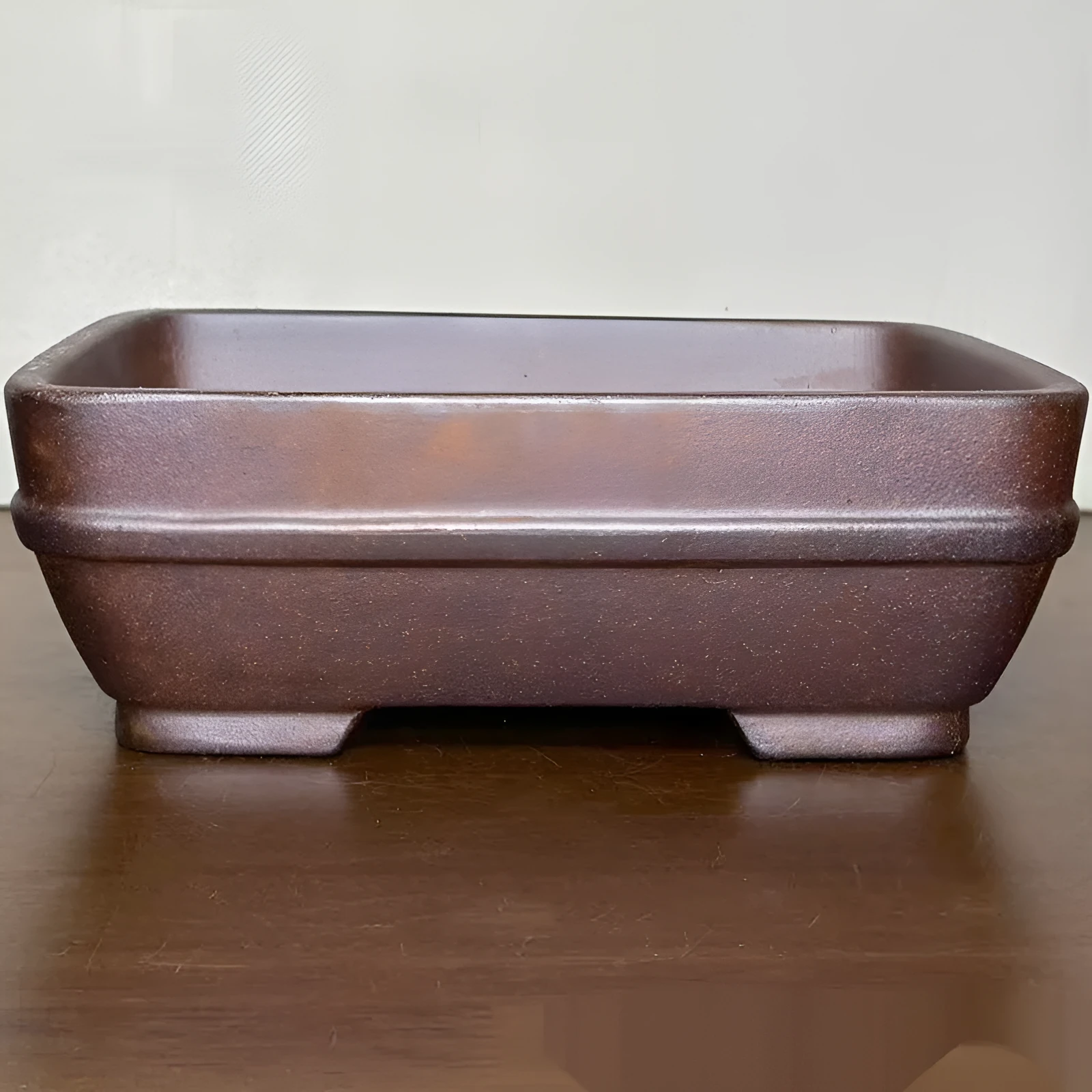 Handmade stoneware rectangular bonsai flower pot light brown high temperature fired