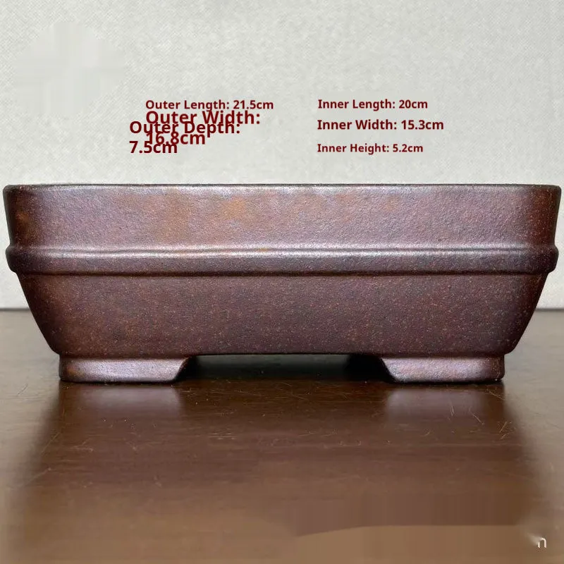 Handmade stoneware rectangular bonsai flower pot light brown high temperature fired