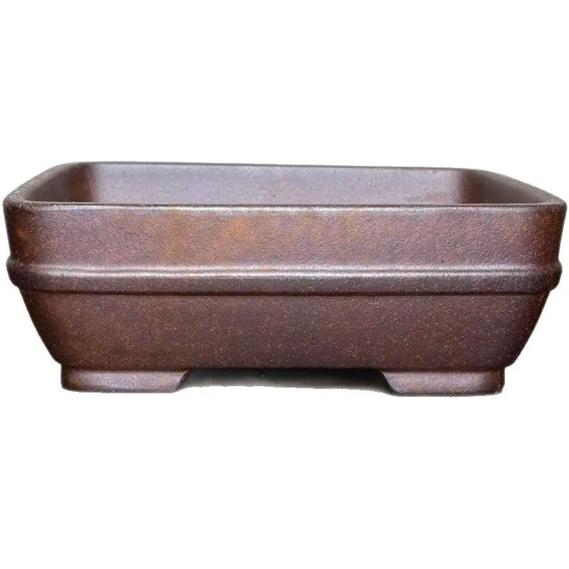 Handmade stoneware rectangular bonsai flower pot light brown high temperature fired