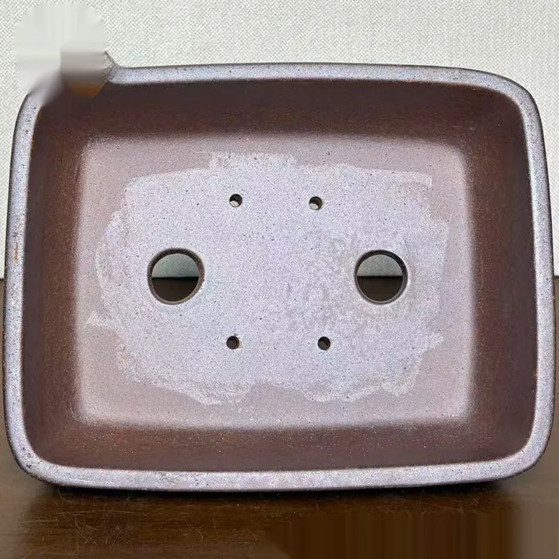 Handmade stoneware rectangular bonsai flower pot light brown high temperature fired