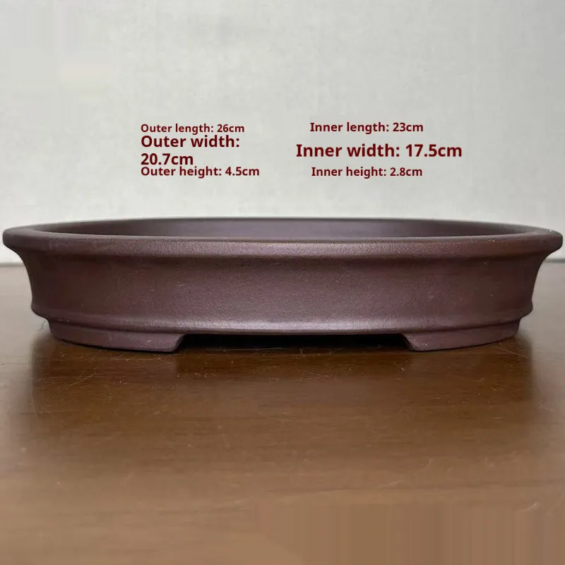 Purple sand handmade oval ceramic flowerpot in cinnabar sand colour for desktop or floor plant display