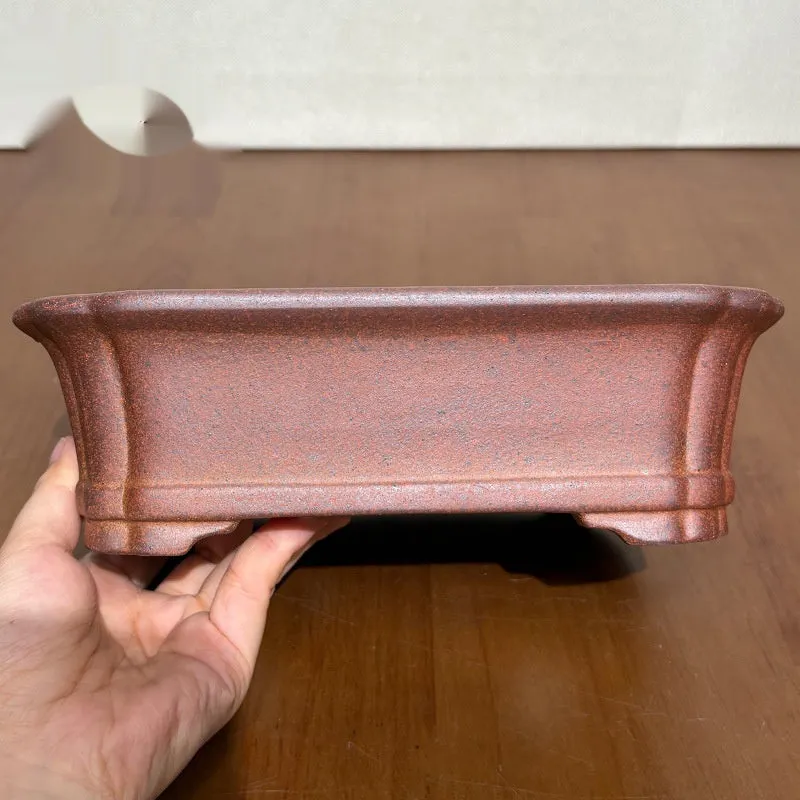 Rectangular retro firewood purple sand flower pot in reddish brown stoneware with hand glazed finish