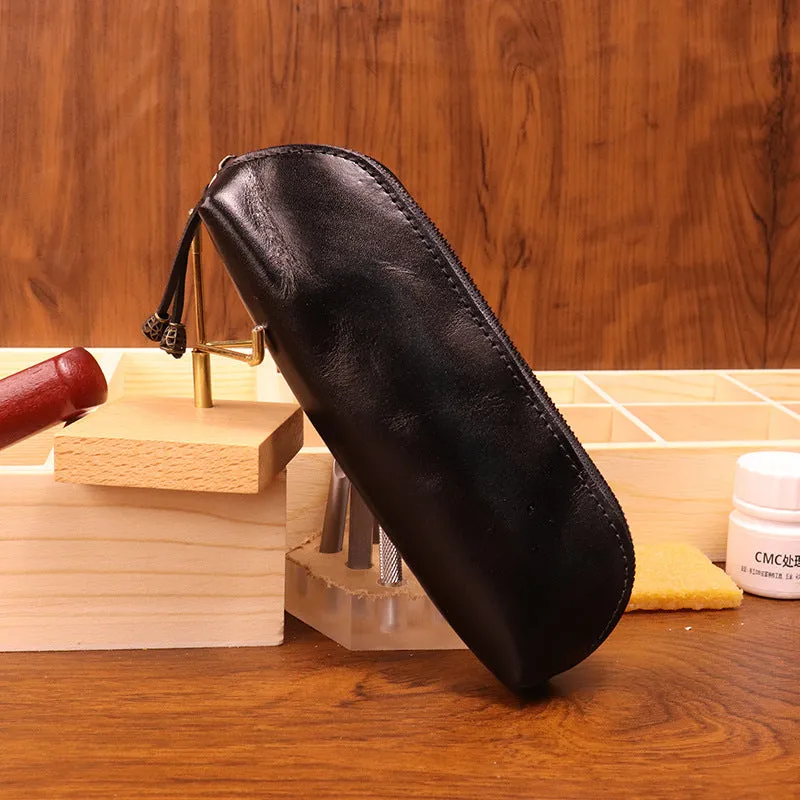 First layer cowhide leather glasses buggy bag in black colour on a neutral background