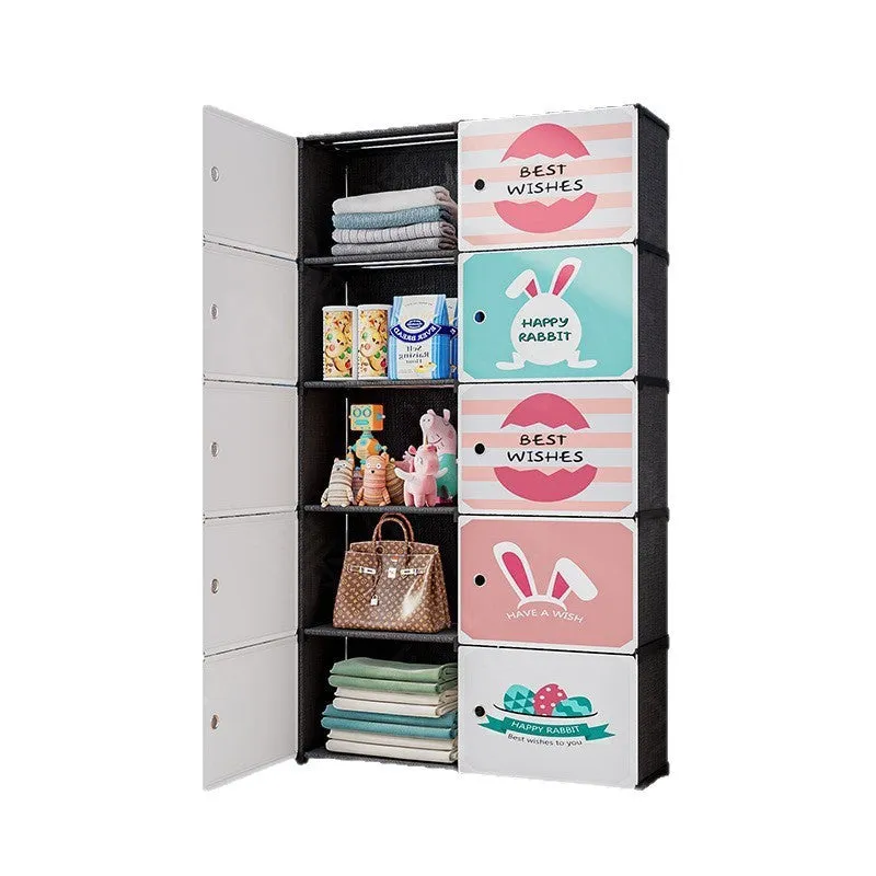 Black and white PP grid floor storage cabinet with door, single row four layers configuration